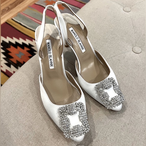 thrift Shoes - White Wedding Satin Slingback Pump